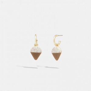 Coach Ice Cream Cone Huggie Earrings - Women's Jewelry - Gold / White | MRDH9603