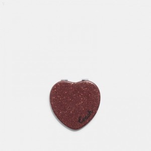 Coach Glitter Heart Compact Mirror - Women's Accessories - Gold / Wine Multicolor | BFYV3872