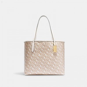 Coach City Tote With Coach Monogram Print - Women's Tote Bags - Gold / | QEDG9307