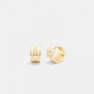 Coach Signature Enamel Hoop Earrings - Women's Jewelry - Gold / | SEQM7841
