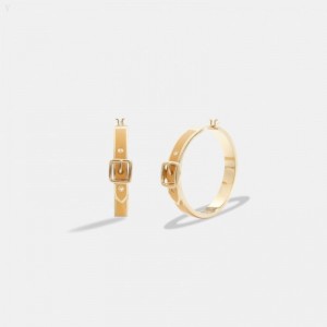 Coach Buckle Enamel Small Hoop Earrings - Women's Jewelry - Gold / Yellow | MWWF4428
