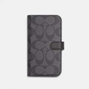 Coach Iphone 14 Pro Folio In Signature Canvas - Men's Accessories - Graphite | VFDZ7540