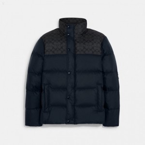 Coach Colorblock Signature Puffer Jacket - Men's Jackets - Graphite Navy | DVBK4076