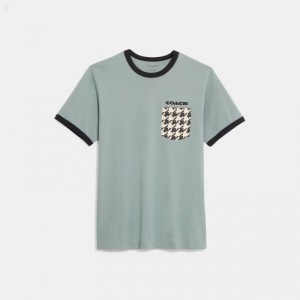 Coach Houndstooth Pocket T Shirt - Men's T Shirts - Green | IEVA7140