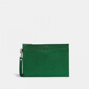 Coach Pouch Wristlet In Crossgrain Leather With Signature Canvas Interior - Men's Bags - Green | OFSD6760