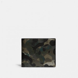 Coach 3 In 1 Wallet With Camo Print - Men's Wallets - Green / Blue | JTOW8399