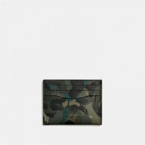 Coach Card Case With Camo Print - Men's Wallets - Green / Blue | OPTX4880