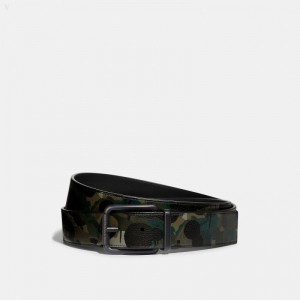 Coach Roller Buckle Cut To Size Reversible Belt With Camo Print,38 Mm - Men's Belts - Green / Blue | FXRA8579