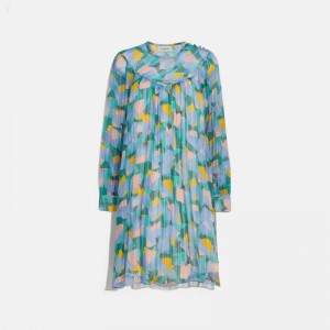 Coach Bold Geo Yoke Mini Dress - Women's Dress - Green / Blue | NSVZ0654