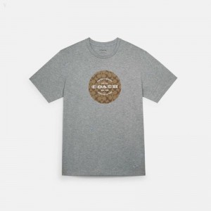 Coach Coach Signature T-Shirt - Men's T Shirts - Grey | FTFY1524