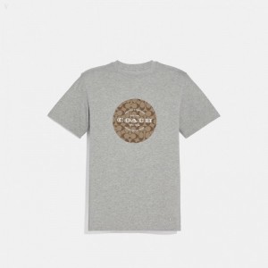 Coach Coach Signature T Shirt - Men's T Shirts - Grey | KINY9648