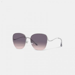 Coach Metal Rounded Sunglasses - Women's Sunglasses - Grey Pink | EIRT1901