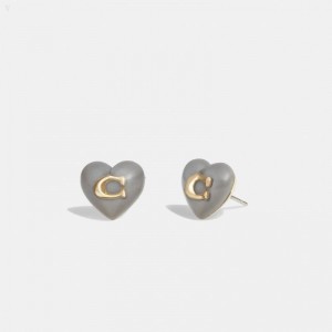 Coach Signature Heart Stud Earrings - Women's Jewelry - Grey | COAG4795