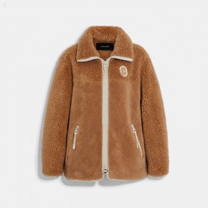Coach Tonal Sherpa Zip Up - Women's Coats - Hazel | FWOH6500