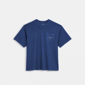 Coach Pocket T Shirt - Men's T Shirts - Indigo | KKAF9209
