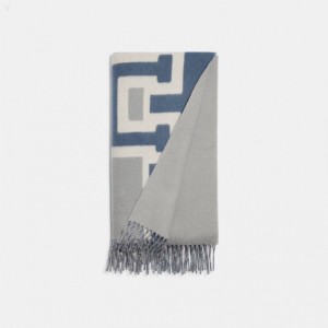 Coach Reversible Colorblock Varsity Print Oversized Muffler - Women's Scarves - Indigo | AKHW5945