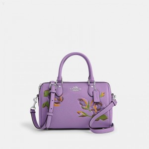 Coach Rowan Satchel With Rose Print - Women's Satchel Bags - Iris Multicolor | JEII3122