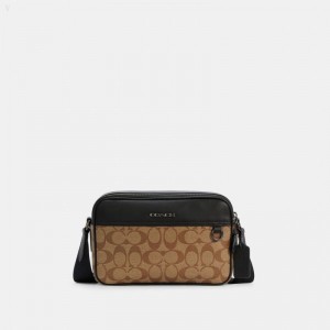 Coach Graham Crossbody In Signature Canvas - Men's Crossbody Bags - Khaki | IMXX4435