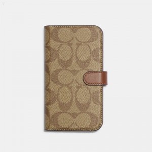 Coach Iphone 14 Pro Folio In Signature Canvas - Men's Accessories - Khaki | LLFL3363