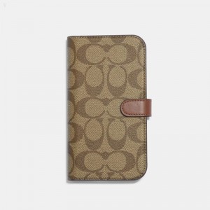 Coach Iphone 14 Pro Max Folio In Signature Canvas - Men's Accessories - Khaki | ZKLK7799