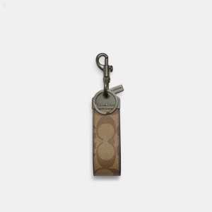 Coach Loop Key Fob In Signature Canvas - Men's Accessories - Khaki | BGAG8522