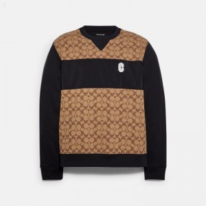 Coach Signature Crewneck Sweatshirt - Men's Sweatshirt - Khaki | QKPN1958