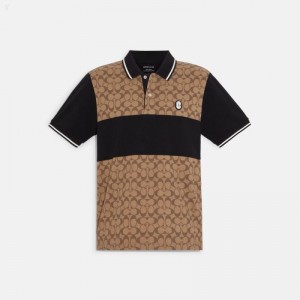 Coach Signature Polo - Men's Tops - Khaki | QXPT7842