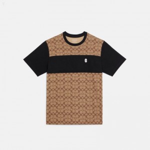 Coach Signature T Shirt - Men's T Shirts - Khaki | EOIF5032