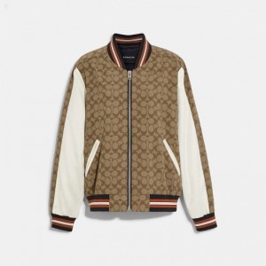 Coach Signature Souvenir Jacket - Women's Jackets - Khaki Multicolor | CVGY2609
