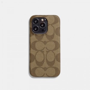 Coach Iphone 14 Pro Case In Signature Canvas - Women's Accessories - Khaki | WTBI0073