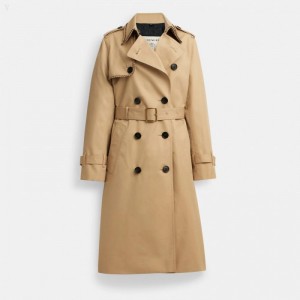 Coach Trench With Braided Detail - Women's Coats - Khaki | INJT2607