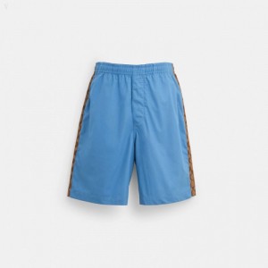 Coach Signature Colorblock Drawstring Shorts - Men's Shorts - Khaki / Blue Multicolor | MCPB6721