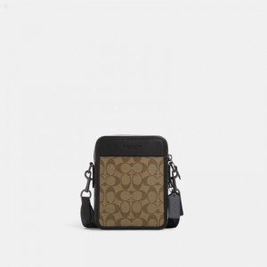 Coach Sullivan Crossbody In Blocked Signature Canvas - Men's Crossbody Bags - Khaki / Charcoal | OFZE6557