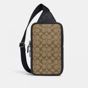 Coach Sullivan Pack In Blocked Signature Canvas - Men's Crossbody Bags - Khaki / Charcoal | SPGG2525