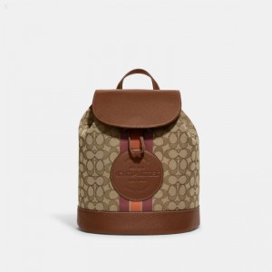Coach Dempsey Drawstring Backpack In Signature Jacquard With Stripe And Coach Patch - Women's Backpacks - Khaki / Saddle Multicolor | PGFX8022