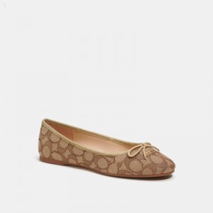 Coach Alina Ballet In Signature Jacquard - Women's Flat Shoes - Khaki / Saddle | SBUK5515