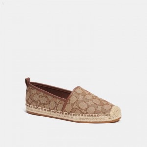 Coach Codi Espadrille In Signature Jacquard - Women's Espadrille - Khaki / Saddle | YJJU8076