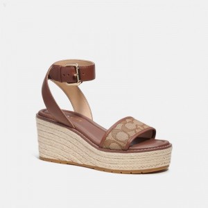 Coach Korey Espadrille In Signature Jacquard - Women's Espadrille - Khaki / Saddle | ORBU0933
