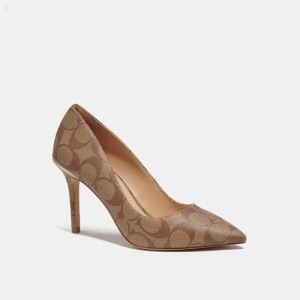 Coach Wiley Pump In Signature Canvas - Women's Heels - Khaki / Saddle | FBIO2430