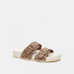 Coach Allanah Sandal In Signature Canvas - Women's Sandals - Khaki / | PNRP6164