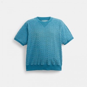 Coach Sun Faded Signature Sweatshirt - Men's Sweatshirt - Light Blue | TDQV3386