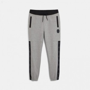 Coach Signature Tape Joggers - Men's Jogger - Light Grey | OBMQ4382