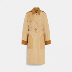 Coach Turnlock Trench In Recycled Polyester And Organic Cotton - Women's Coats - Light Khaki Multicolor | KZRA6128