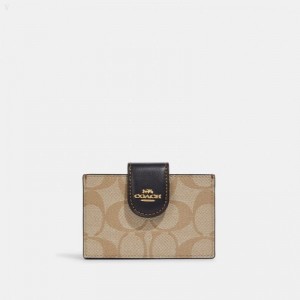 Coach Accordion Card Case In Blocked Signature Canvas - Women's Wallets - Light Khaki / Brown Multicolor | HDAL6056