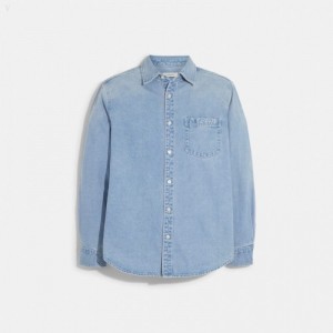Coach Novelty Denim Shirt - Men's Shirts - Light Wash | PMTA6943