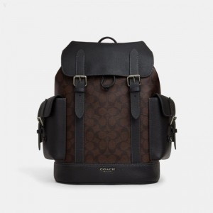 Coach Hudson Backpack In Signature Canvas - Men's Backpacks - Mahogany | KRNQ1228