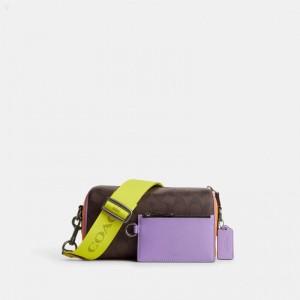 Coach Axel Crossbody In Colorblock Signature Canvas - Men's Crossbody Bags - Mahogany Multicolor | ZRHT8878