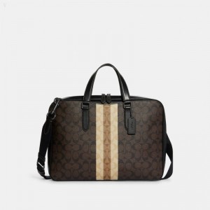Coach Graham Slim Brief In Blocked Signature Canvas With Varsity Stripe - Men's Carryalls - Mahogany Multicolor | MAIV7113