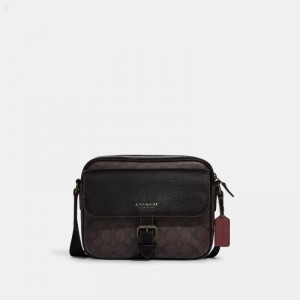 Coach Hudson Crossbody In Signature Canvas - Men's Crossbody Bags - Mahogany / Black | VVYC0389