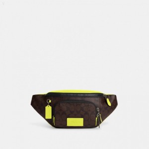 Coach Track Belt Bag In Colorblock Signature Canvas - Men's Crossbody Bags - Mahogany / Bright Yellow | FIST6862